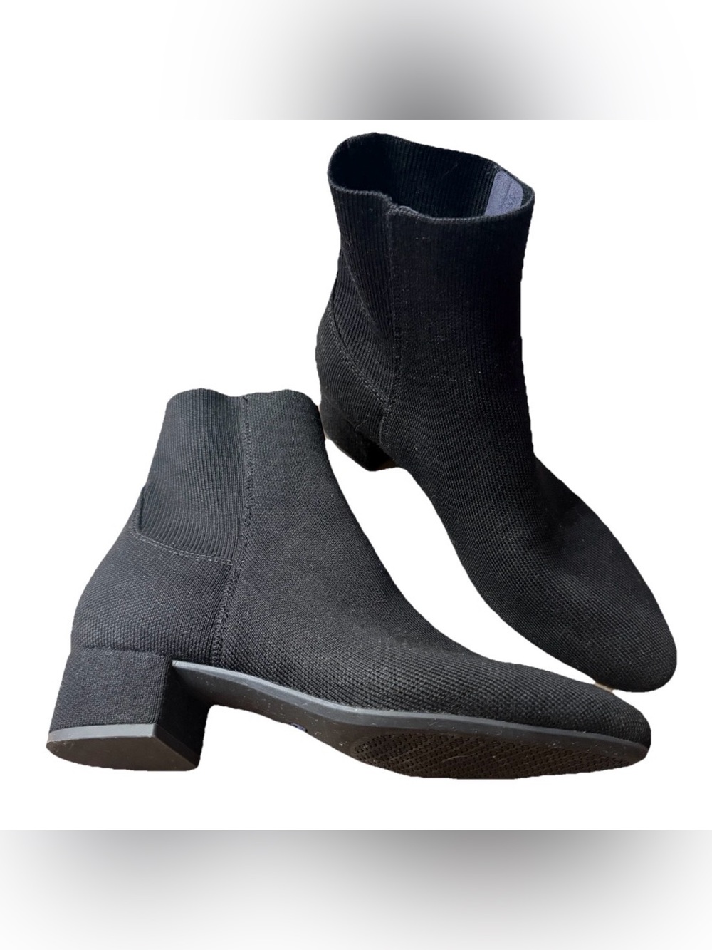 Rothys The Classic Boot Black Knit Ankle Booties Women Size 9 Low Block Heel - Picture 2 of 15